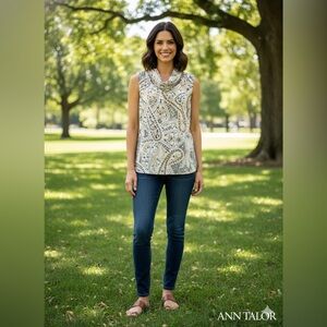 Ann Taylor Beige and Black Paisley Top